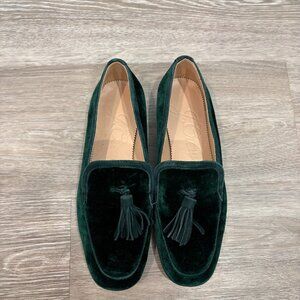 J.Crew Marie Tassel Emerald Green Loafers in Velvet sz 7.5"